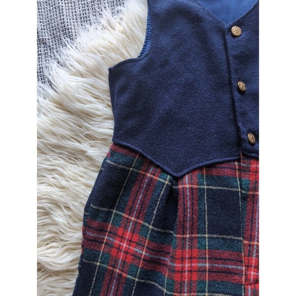 Vintage Muffling Holiday Plaid ROMPER 3T Blue & Red Toddler One Piece - Picture 4 of 11